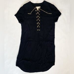 MICHAEL Michael Kors Black Shift Mini Dress Gold Chain Detail Size Small